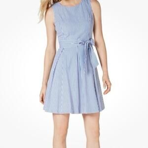 Pappagallo Blue White Striped Fit & Flare Dress Women’s 14 Nautical Coastal